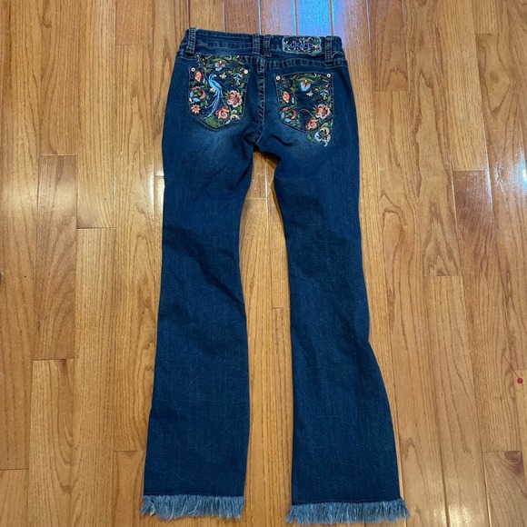 GRACE Boot Cut Jeans Womens Size 28 Embroidered Blue Denim Fringed Hem Y2K style - Picture 15 of 15